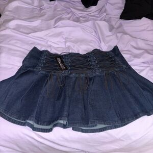 Dolls Kill Blue Ruched Ruffled Skater Mini Skirt